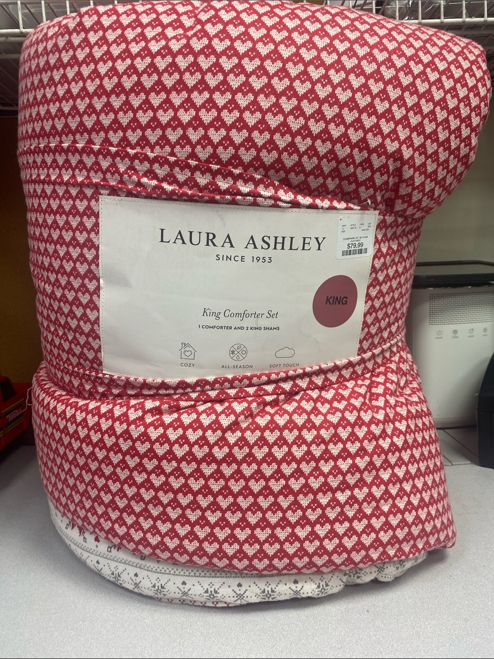 Laura Ashley Red and White Heart Pattern King Comforter